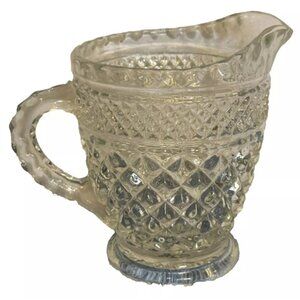 Anchor Hocking Clear Glass Creamer Pitcher Diamond Cut 8oz Vintage Wexford